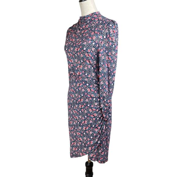 Rebecca Taylor Blue Red Floral Long Sleeve Mock Neck Stretch Zip Up Mini Dress - Picture 3 of 12